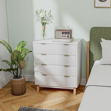 4 Drawer Fluted Chest Of Drawers With Gold Finger Pulls And 4 Wood Legs
